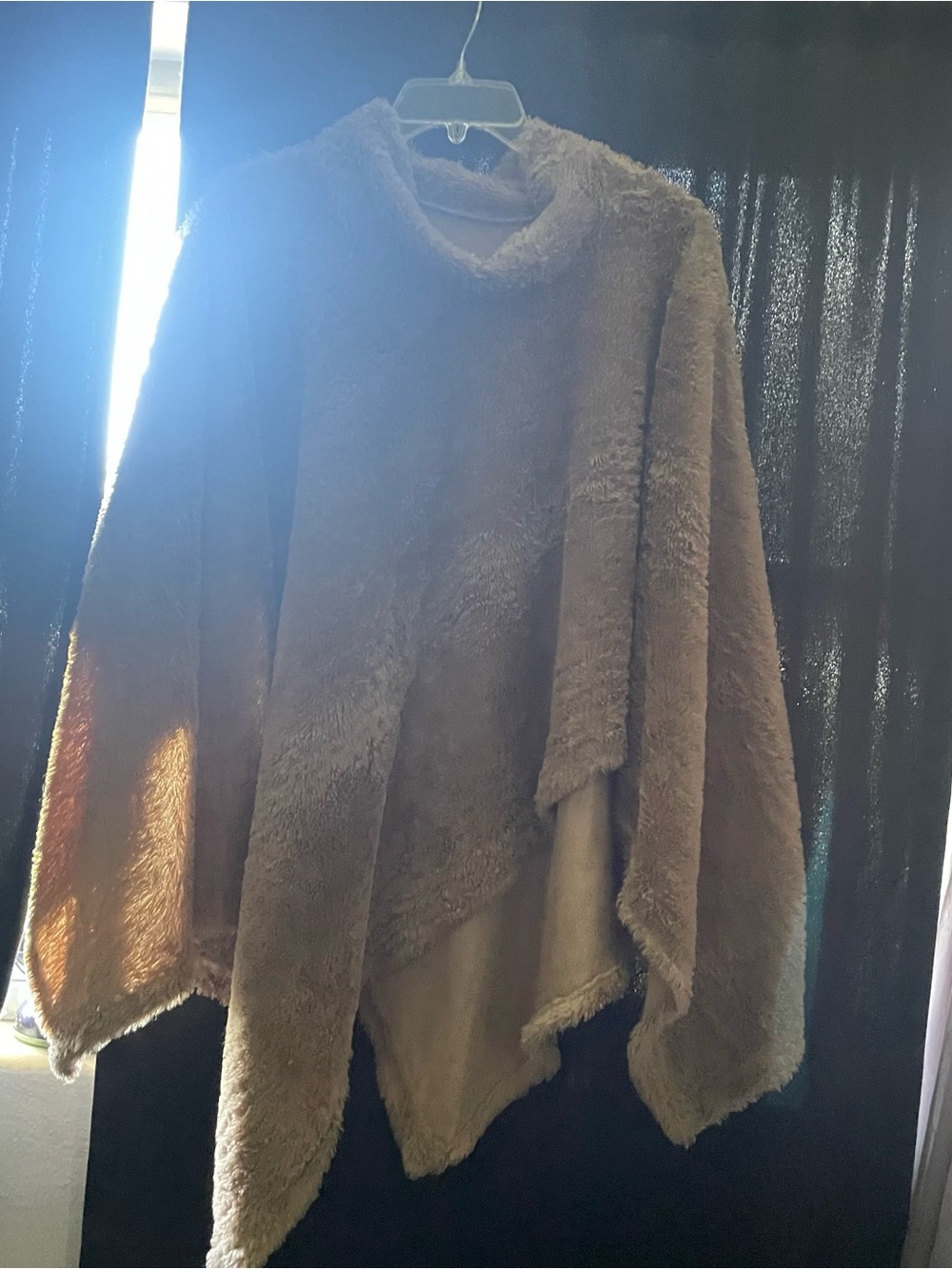 Cozy Faux Fur Poncho Shrug in Taupe